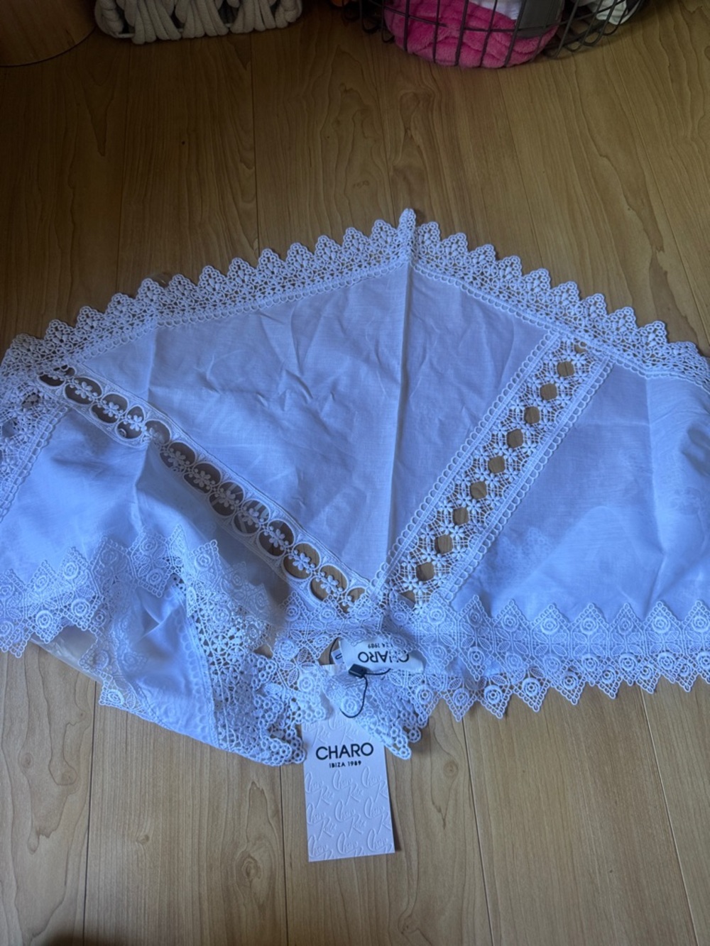 Charo Ruiz  Lace Trim Sheer Scarf Top